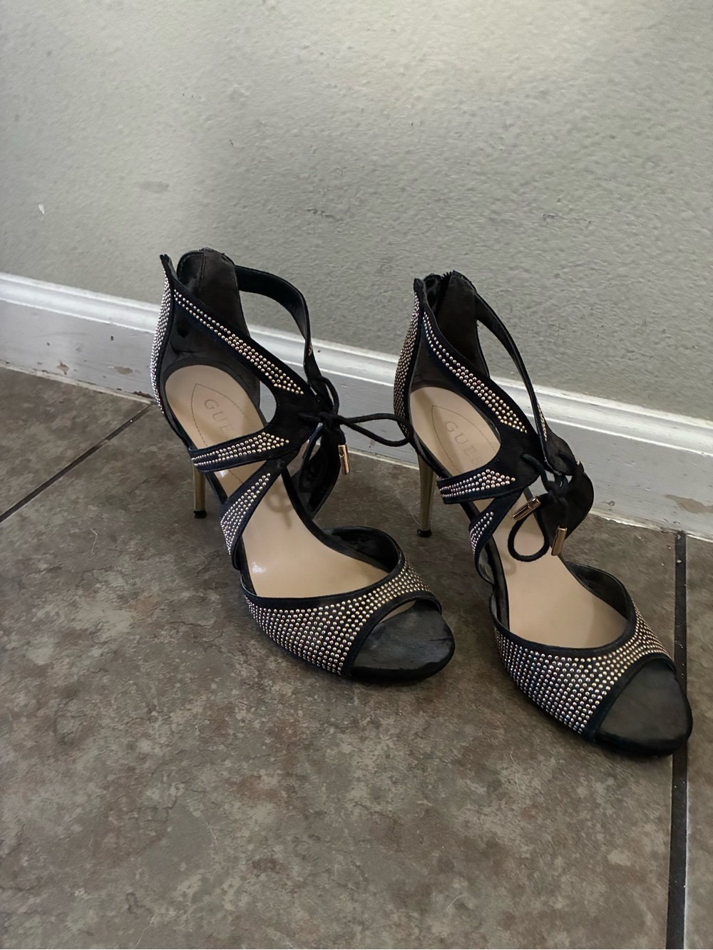Guess Black Crystal Strap High Heels